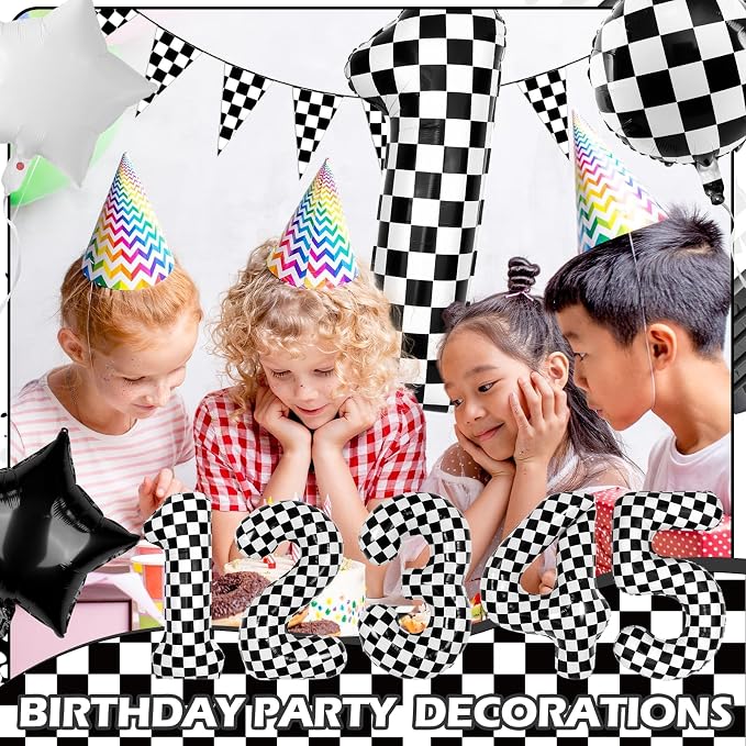 40 Inch Checkered Number Balloons 1 Black and White Foil Balloon - Image 4
