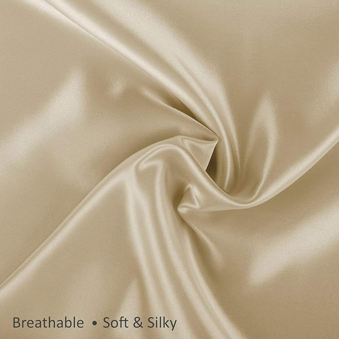 BLISSFORD Satin Pillowcase with Zipper, for Hair and Skin Care, Feels Soft and Cool Like a Silk Pillowcase, Satin Pillow Cases 2 Pack, Slik Pillow Cover, Champagne, Queen, Set of 2
