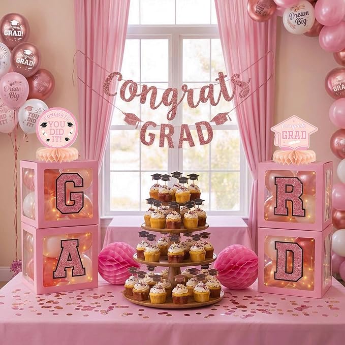 Pink Graduation Decorations 2026 Rose Gold Balloon Boxes - Image 8