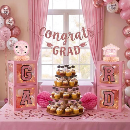 Pink Graduation Decorations 2026 Rose Gold Balloon Boxes - Image 8
