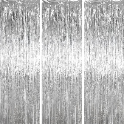 Voircoloria Silver Foil Fringe Backdrop Curtains, Birthday Party Decorations by Voircoloria
