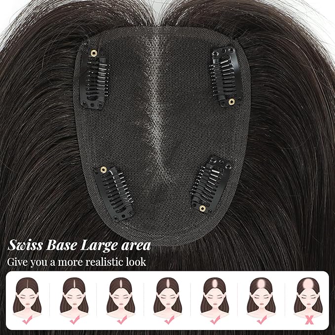Hair Toppers for Women Real Human Hair Topper for Women with Thinning Hair 12inch 4x4.8 Large Swiss Base Hairpieces (Dark Brown)