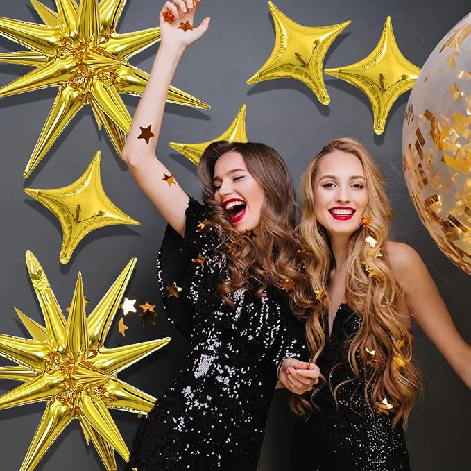 HILAVO 8PCS Gold Star Balloons, 22Inch Large Explosion Star Balloons Aluminum - Image 2