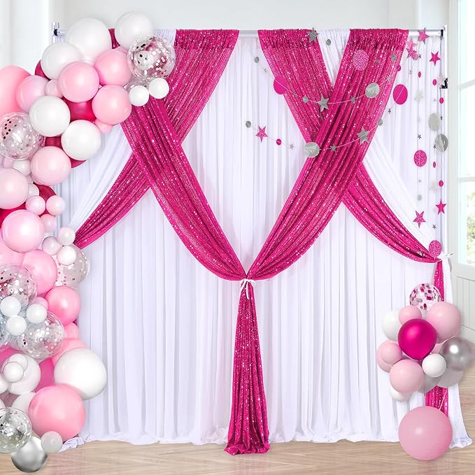 Fuchsia Sequin Backdrop Curtains Party Photo Glitter Drapes 2 Pcs 2FTx8FT | - Image 7