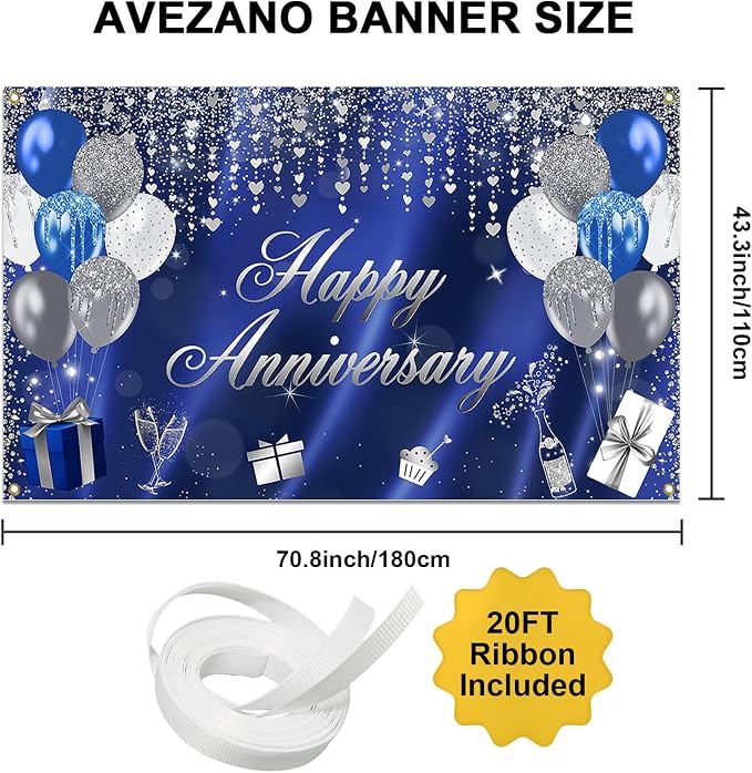Avezano Happy Anniversary Banner Glitter Happy Anniversary Decorations - Image 3