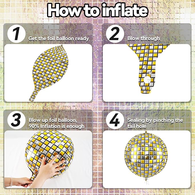 6pcs 22 Inch Gold Disco Ball Balloons, 4d Large Foil Aluminum Balloon - Image 8