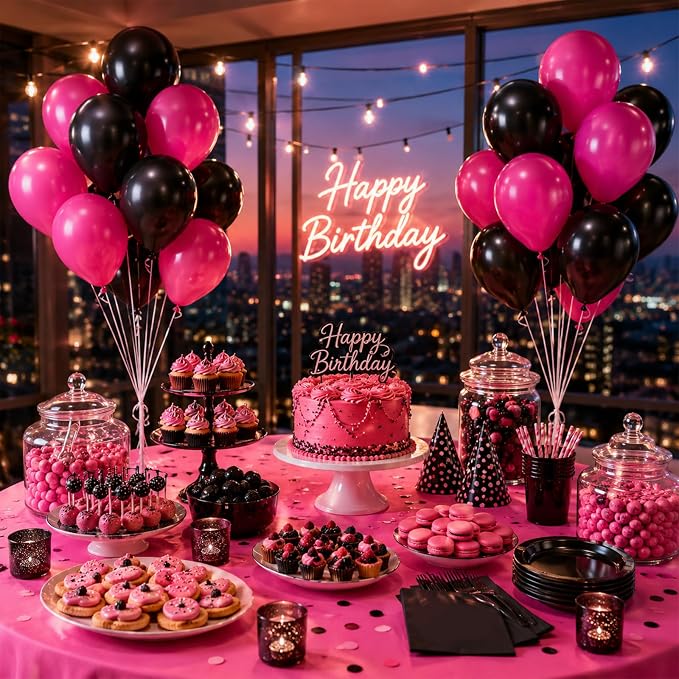 60pcs Hot Pink and Black Balloons 12inch - Image 7
