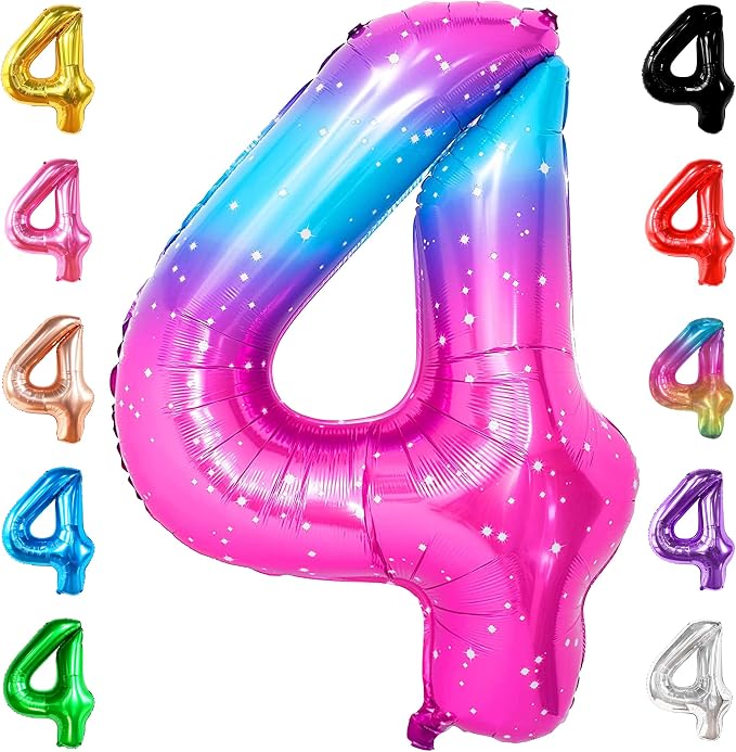 KatchOn Rainbow 4 Balloon Number 40 Inch | Pink Blue Number 4 Balloons by KatchOn