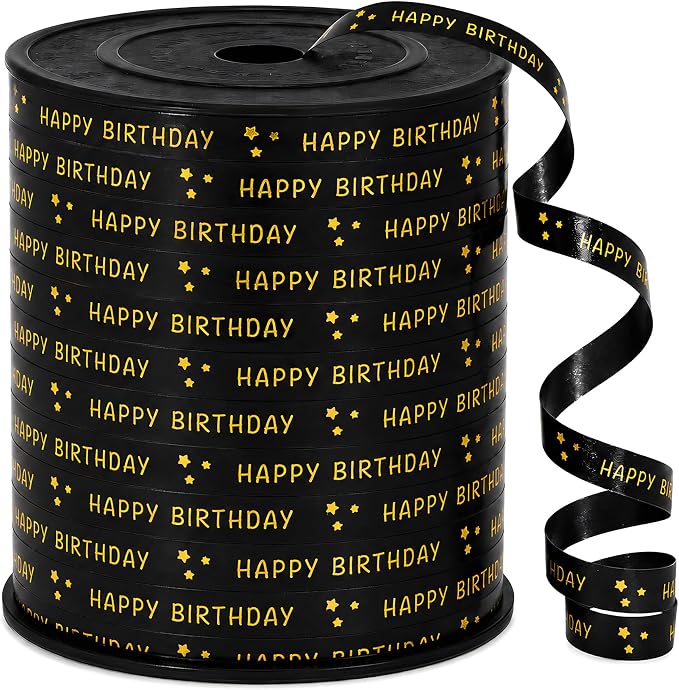 BEISHIDA 250 Yards Black Happy Birthday Printed Crimped Curling Ribbon Balloon by Beishida