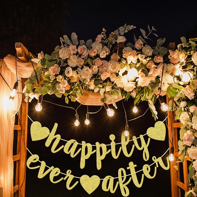 Happily Ever After Banner, Glod Glitter Engagement Decoration - Image 8