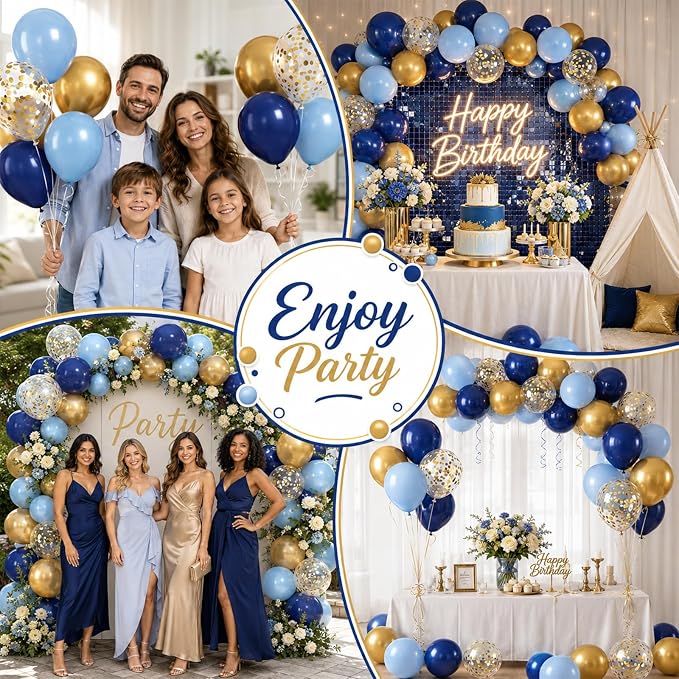 Metallic Chrome Blue Gold Balloons - Image 5