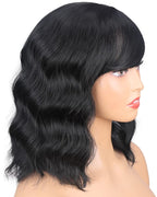 Short Wavy Wigs With Bangs 14 Inch Black Wigs For Black Women Natural Looking Soft Light Synthetic Hair Replacement Wigs Heat Resistant (14 inch,black)