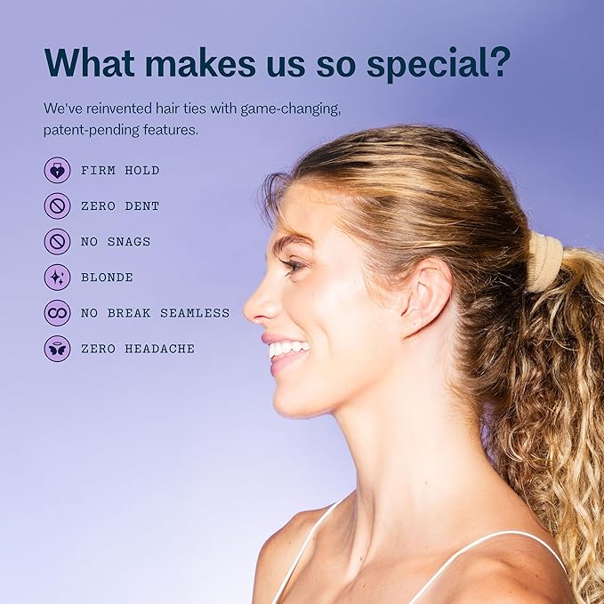 Gimme Beauty Thick Hair Extra Stretch Bands - Patent-Pending Design for Maximum Hold - Premium Ties for Thick & Curly Hair - Sleek & Strong Hold - Blonde, 6 Pack