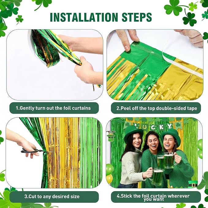 2 Pack St Patrick Party Decorations, Metallic St.Patrick Fringe Curtains Party - Image 5