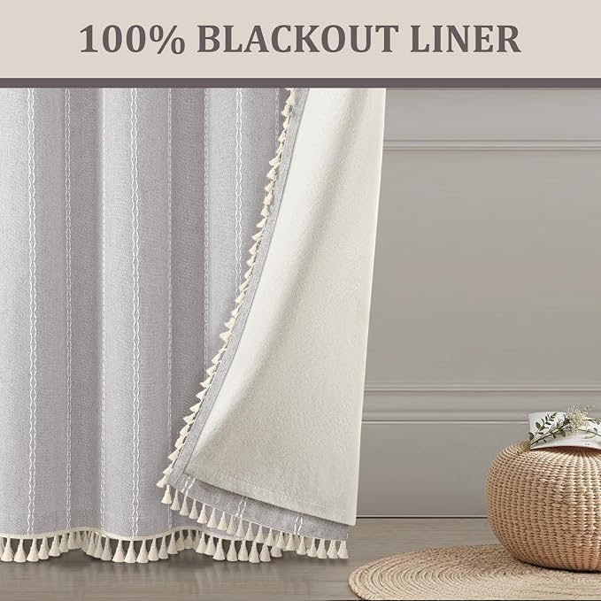 Grey 100% Boho Blackout Curtains 84 Inch 2 Panels - Image 7