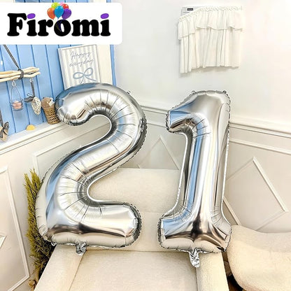 FIROMI 21 Number Balloons 40inch Silver Big Foil Mylar 21th Balloon Numbers | - Image 3