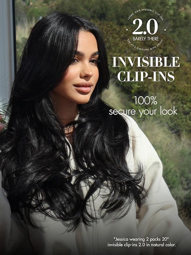 LUVME Invisible Clip in Hair Extensions Body Wave Real Human Hair, Remy Hair Clip ins for Women, Natural Human Hair, 16 inch 110g 6Pcs, Natural Black