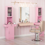 Salon Station for Hair Stylist,Hair Styling Storage Cabinet with Glass Door,Tool Dryer Holders, Salon Beauty Spa Barber Hair Staion, Pink