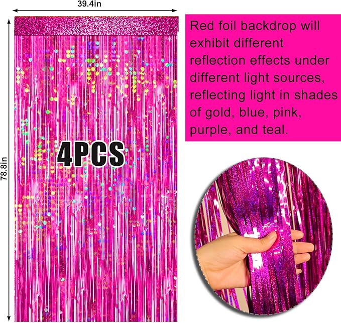 4 Packs Hot Pink Foil Fringe Curtain, Baby Shower, Bachelorette Cowgirl - Image 6