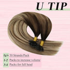 YoungSee Utip Hair Extensions Balayage U Tip Hair Extensions Real Human Hair Ombre Dark Brown to Brown with Blonde Silky Straight 16In 50s/50g
