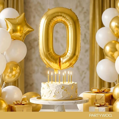 PartyWoo Number Balloons 40 Inch Gold Number 0 Kit 25pcs - Image 3