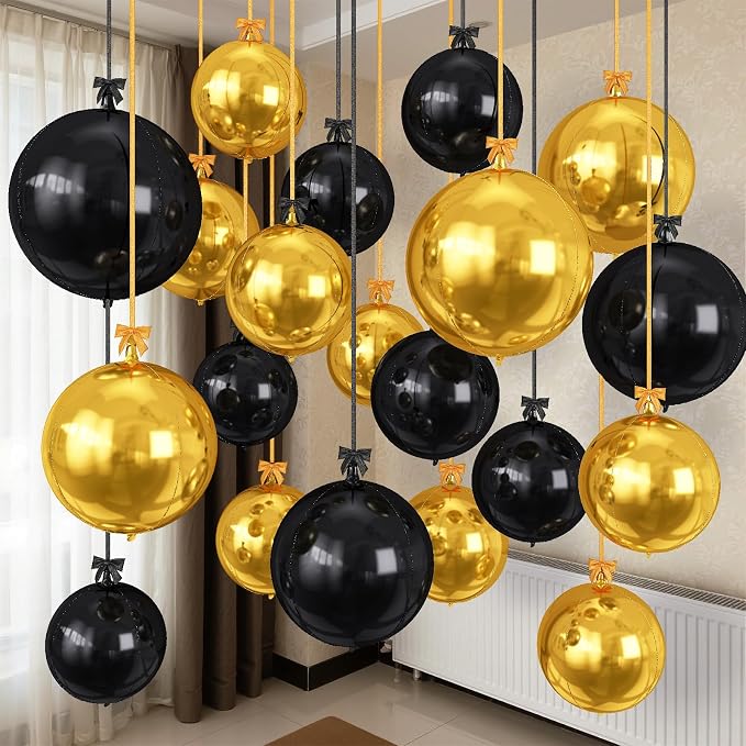 Black Gold Round Foil Balloons by Togvu
