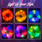 6 Pcs LED Scrunchies for Women, Colorful Satin Scrunchy, Light Up Scrunchies for Girls, 3 Light Modes, Glow in the Dark Hair Accessories