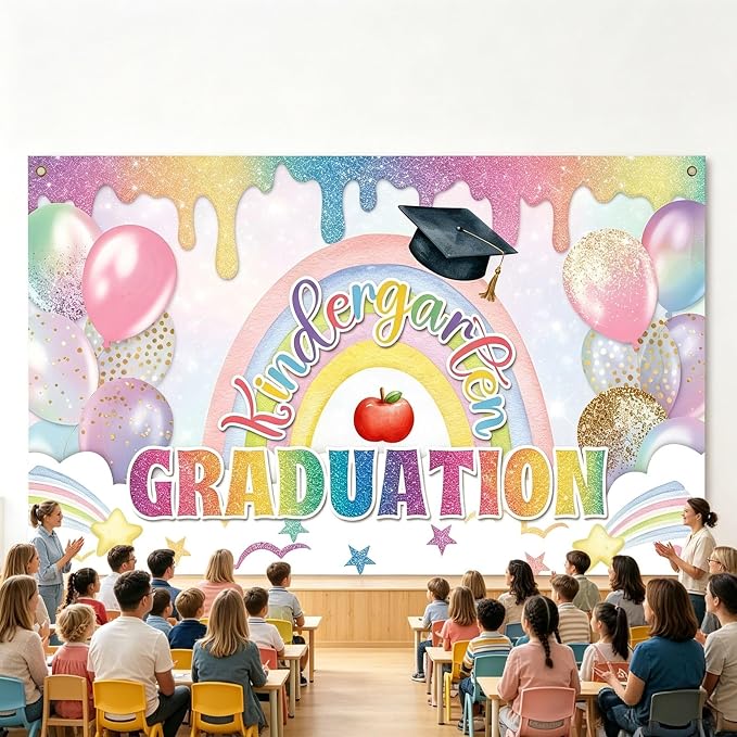 Colorful Kindergarten Graduation Class of 2026 Banner Backdrop Photography - Image 3