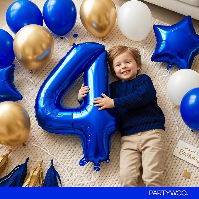 PartyWoo Number Balloons 40 Inch Blue Number 4 Kit - Image 3