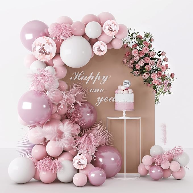 Pink White Balloons Garland Arch Kit 104 PCS Metallic Pink Gold Confetti Latex by CANREVEL
