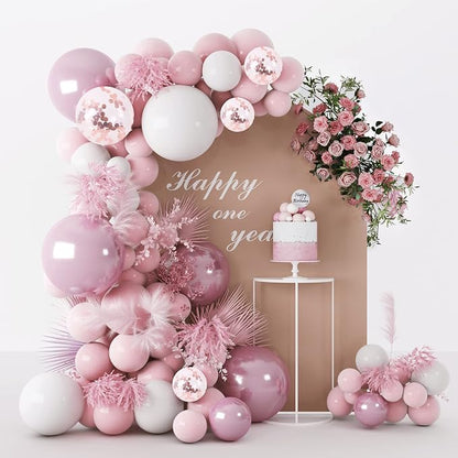 Pink White Balloons Garland Arch Kit 104 PCS Metallic Pink Gold Confetti Latex by CANREVEL