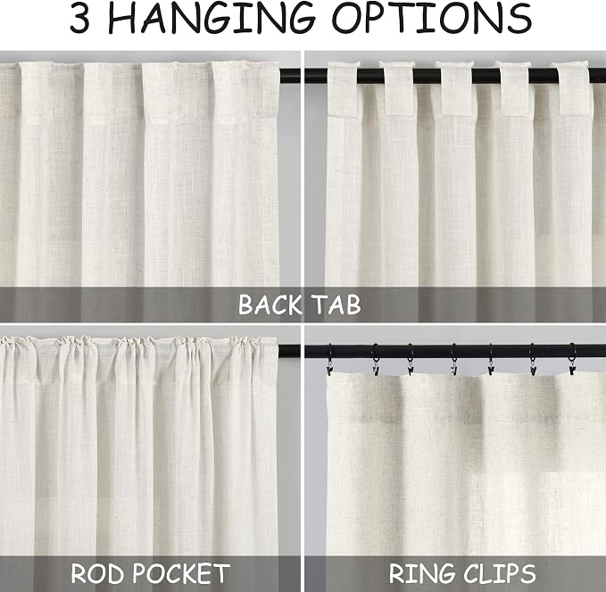 Cream Linen Back Tab Curtains 84 Inch Length - Image 3