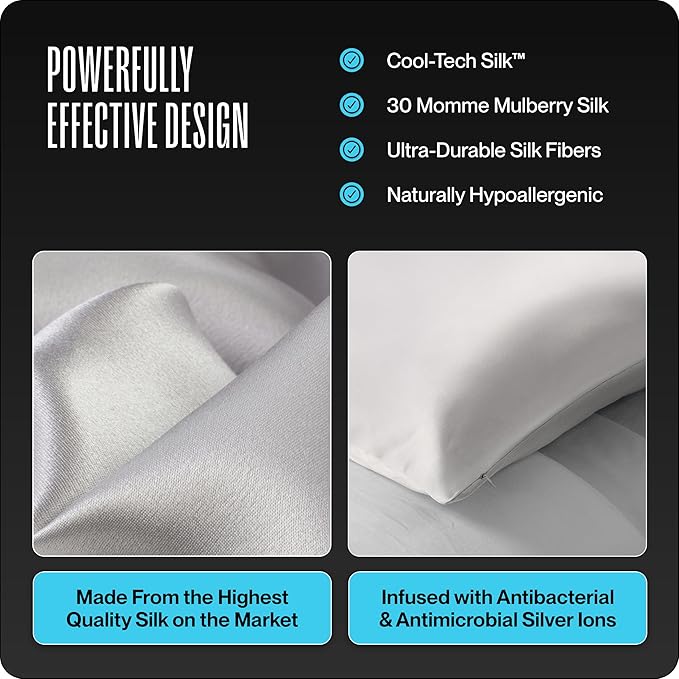 Dream Recovery Performance Silk Pillow Case with Zipper - 100% Silver Mulberry Silk Pillowcase for Hair and Skin - Naturally Cooling and Moisturizing - King Size - Bone