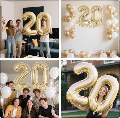 Champagne Gold Large Number 20 Balloon, 40 Inch Light Gold Foil Helium Number - Image 7