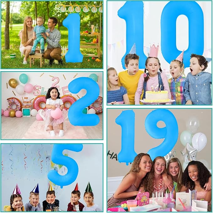 Fluorescent Blue Number Balloon 40 inch Giant Foil Helium Balloons Blue Number - Image 3