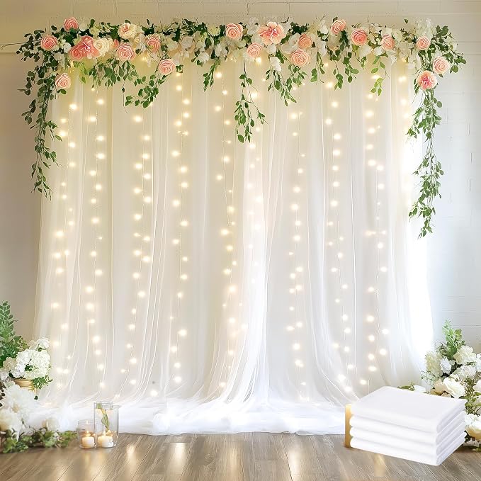 Tulle Backdrop Curtains with Lights Sheer White Curtain Backdrop 20x8ft | Tulle by Fomcet