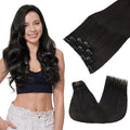 GOO GOO Clip in Hair Extensions Real Human Hair, Remy Human Hair Extensions Clip ins for Women, Natural Human Hair, 16inch 65g 4Pcs, 1B Natural black