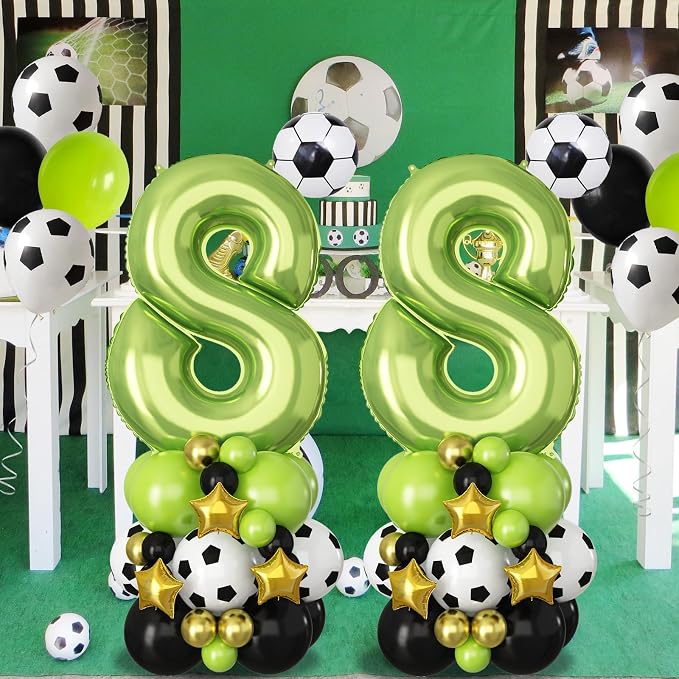 Green Number 8 Balloon Soccer 40 Inch Number Eight Foil Balloons Tower Set - Image 4