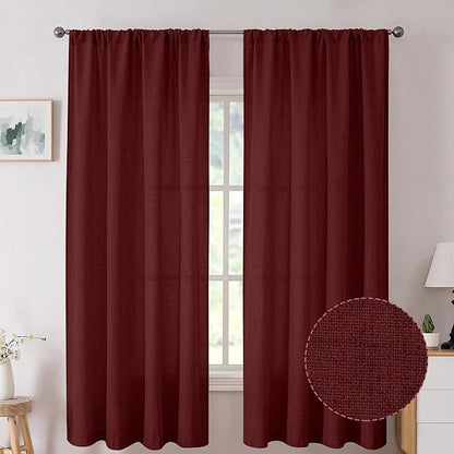 Tollpiz Linen Curtains Living Room Rod Pocket Semi Sheer Curtain Burlap Light by Tollpiz