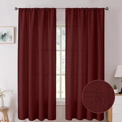 Tollpiz Short Linen Curtain Living Room Rod Pocket Semi Sheer Curtains Burlap by Tollpiz