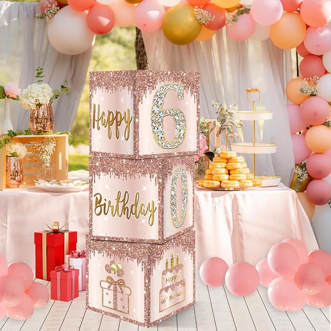 Guiruiy 3Pcs 60th Birthday Decorations Balloon Gift Boxes - Image 5