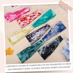obeoby Tie Dye Headbands for Women, 8Pcs Boho Hairbands Fashion Knot Wide Headband for Daily Yoga Work, Hippie Gifts for Women
