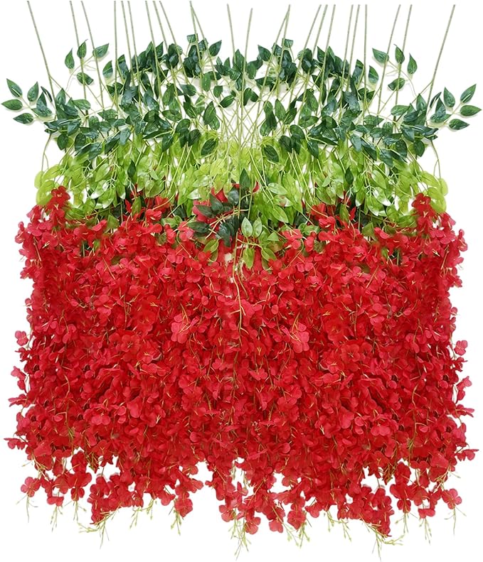 Artificial Wisteria Hanging Flowers Fake Wisteria Flower Garland Silk Vines by WONICE