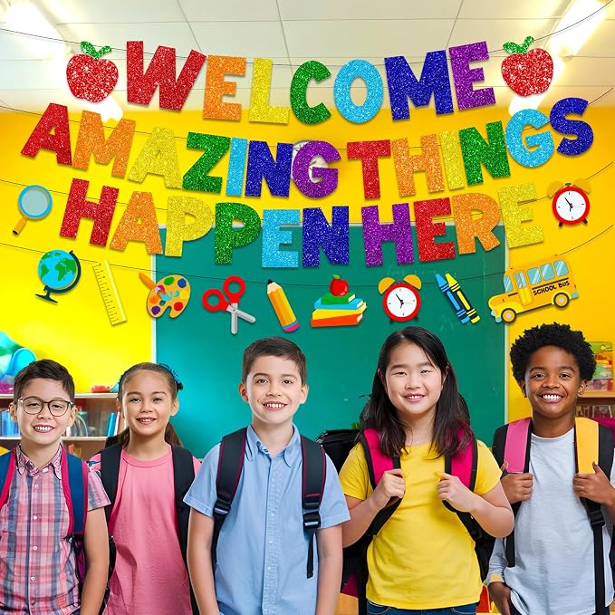 Welcome Amazing Things Happen Here Banner, Welcome Back Banner School - Image 3