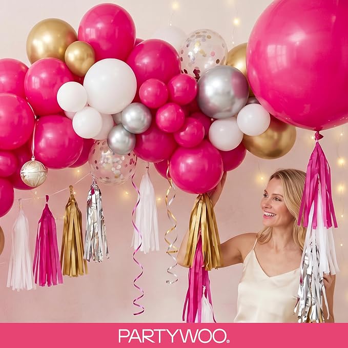 PartyWoo Hot Pink Balloons 140pcs Magenta Fuchsia Color 18 12 10 5 Inch | 18 12 - Image 9