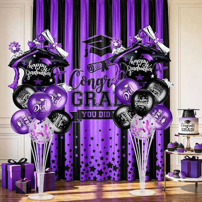 Jenaai Purple and Black 27 Pcs 2026 Graduation Balloon Centerpiece - Image 7