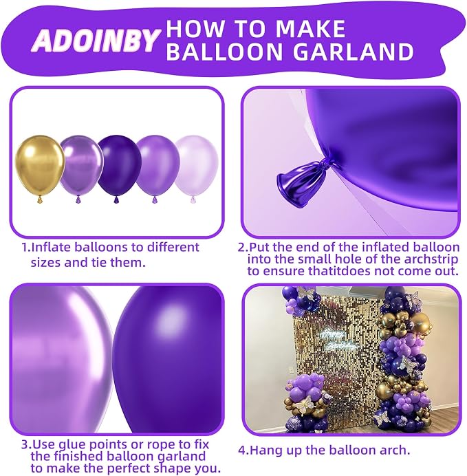 Purple and Gold Balloons Arch Kit - Image 3