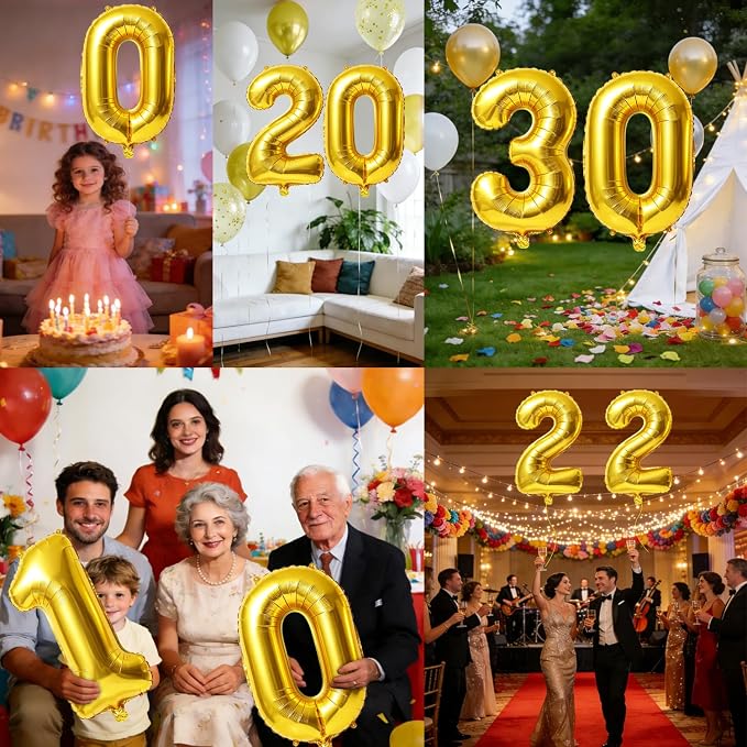 40 Inch Number 30 Balloons for 30th Birthday Party Decorations, 0-100 Gold - Image 7