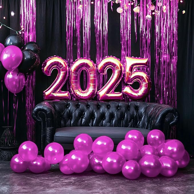 PartyWoo Hot Pink Foil Fringe Curtain Red Rose Tinsel Streamers 3pcs 8.2FT | - Image 5