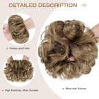 Messy Bun Hair Piece Wavy Curly Scrunchies Fluffy Donut Thick Updo Elegant Chignon Hairpieces for Women Girls, Light Brown & Ash Blonde 1.4oz